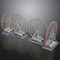 Four Colorful Ferris Wheel Models With Detailed Structures On Display Platforms