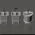 White Standing Bathroom Accessories With Faucets Three Different Styles On Gray Floor