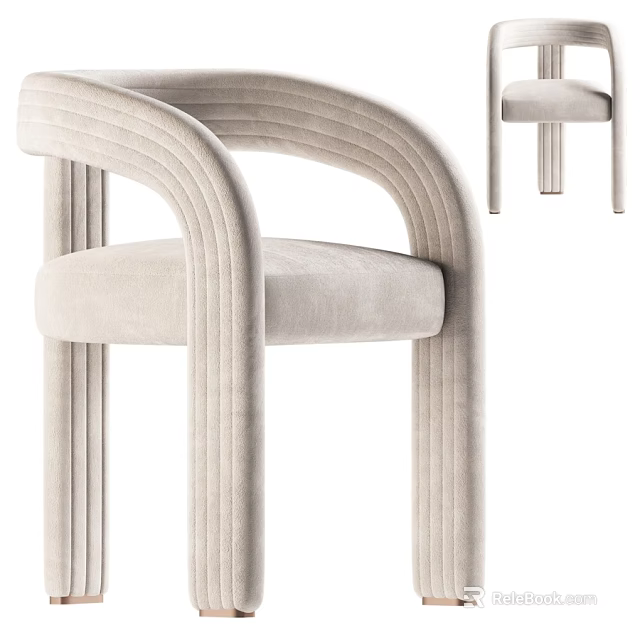 Beige Velvet Leisure Chair With Curved Armrest And Sleek Modern Design 3d model 