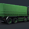 Green Utility Truck With Covered Cargo Bed And Multiple Wheels For Heavy Duty Transport