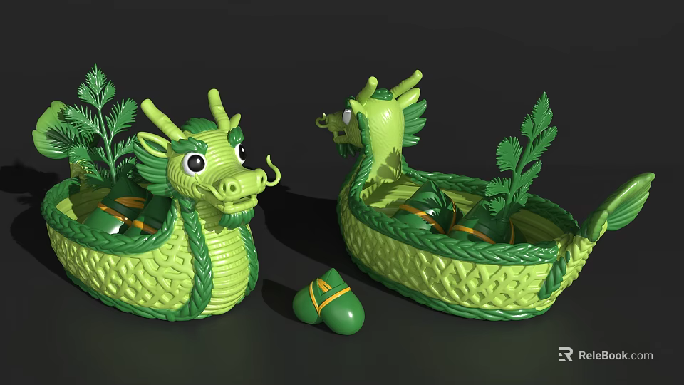 Green Dragon Shaped Daily Necessities With Woven Texture And Small Accessories 3d model 