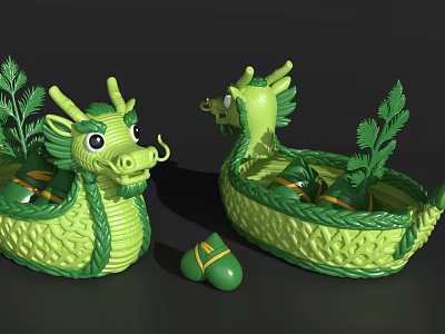 Green Dragon Shaped Daily Necessities With Woven Texture And Small Accessories 3d model