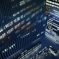 Night Cityscape With Modern Skyscrapers And Illuminated Glass Windows