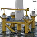Yellow Offshore Wind Power Platform With Blue Container And Turbine 3d model