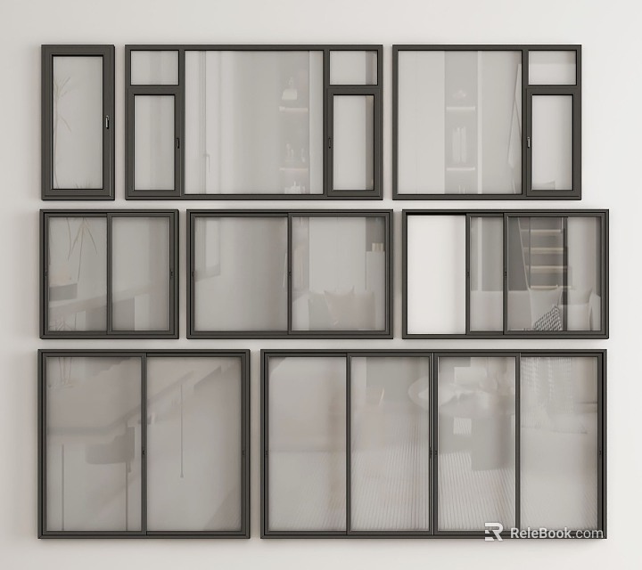 Modern Casement Windows Design for Home Architecture with Glass Panels and Frame Details 3d model 