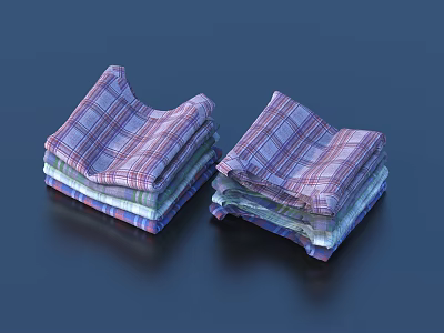 Folded Plaid Shirts Stacked With Various Colors On Dark Background 3d model