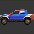 Military Pickup Truck With Blue Orange Exterior Off Road Tires Rugged Design