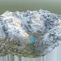 Garden Landscape With Snow Covered Mountains Blue Lake And Winding River