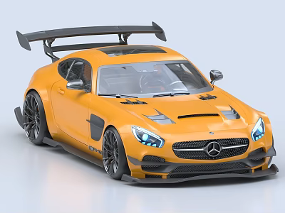 Yellow Mercedes Race Car With Sporty Design Large Rear Wing Black Wheels And Aerodynamic Features 3d model