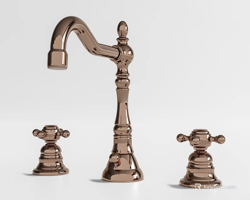 Elegant Tall Spout Brass Bathroom Faucet With Two Handles Design 3d model 