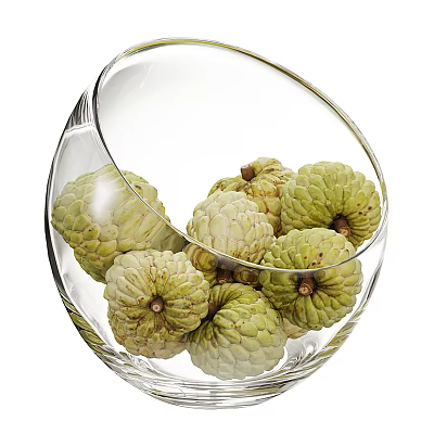 Ceramic Bowl Holding Fresh Sugar Apples In Clear Display For Kitchen Decor 3d model