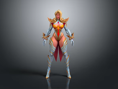 Fantasy Female Warrior With Golden Hair And Ornate Red Gold Armor 3d model