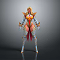 Fantasy Female Warrior With Golden Hair And Ornate Red Gold Armor