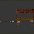 Vintage Wooden Carriage With Red Patterned Canopy And Spoked Wheels