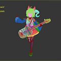 White Cat Ears Game Anime Character With Pink Hair In Blue Outfit Holding Red Guitar
