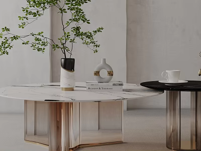 Modern Elegant Sofa Coffee Table Set With Round Marble Top And Gold Base 3d model