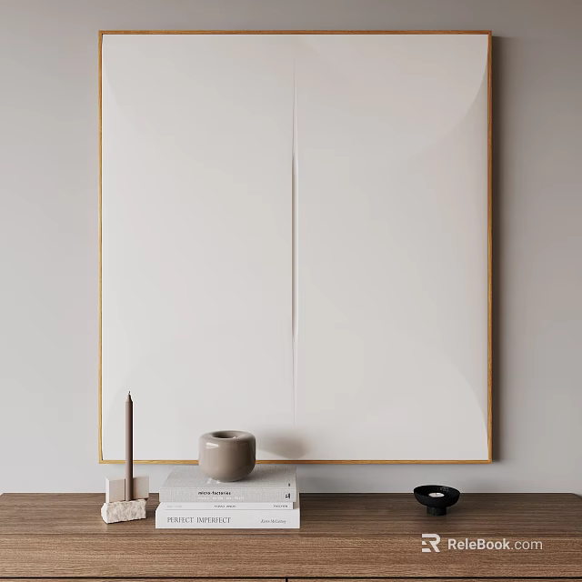 Wall Art With White Frame Golden Border And Symmetric Semicircle Patterns On Tabletop 3d model 