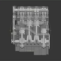 Silver Engine Model With Detailed Pipes And Mechanical Components On Dark Reflective Background