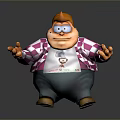 Cartoon Man in Pink White Plaid Shirt with Cooking Master Apron Orange Hair Open Arms Friendly Expression
