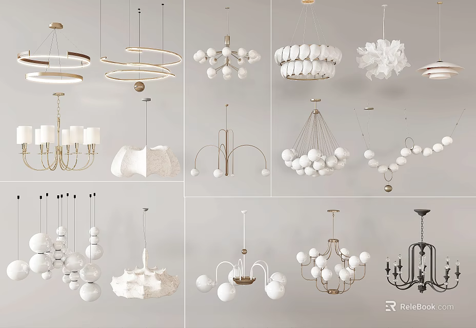 Various Stylish Chandelier Designs With Diverse Shapes And Decorative Elements For Home Interiors 3d model 