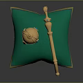 Green Cushioned Furniture Piece With Golden Ornament And Blue Gemstone Accents