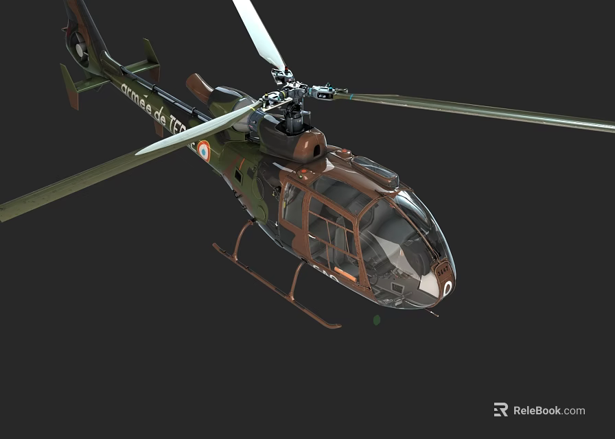 Detailed Military Helicopter In Camouflage Paint For Indian Army With Rotors 3d model 