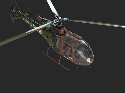 Detailed Military Helicopter In Camouflage Paint For Indian Army With Rotors 3d model