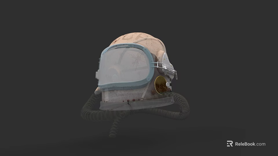Vintage Industrial Beige Helmet With Transparent Visor Metal Parts And Dark Background 3d model 