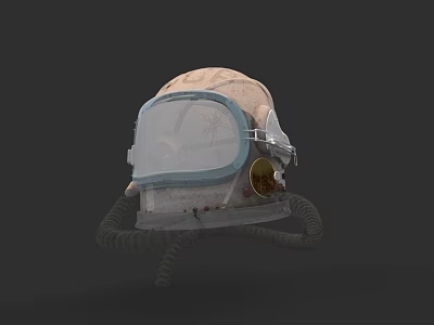 Vintage Industrial Beige Helmet With Transparent Visor Metal Parts And Dark Background 3d model