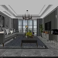 Modern Dining Living Room Interior With Gray Chairs Purple Flowers Chandelier And Marble Floor