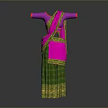 Vibrant Traditional Ethnic Outfit With Pink Blouse Green Skirt And Golden Trim Details
