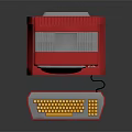 Vintage Red Retro Computer System With Monitor And Yellow Keyboard Design
