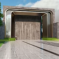 Grand Modern Entrance Gate Design With Stone Metal Structure And Green Plants