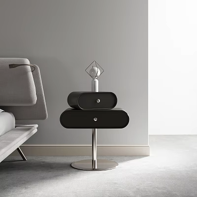 Modern Black Nightstand With Two Drawers Minimalist Table Lamp And Metal Base 3d model