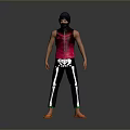 Man in Black Headscarf Pink Vest Skeleton Pattern Pants and Orange Shoes Standing