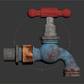 Rusty Blue Faucet With Red Handle As Vintage Household Item For Daily Use