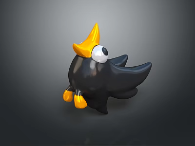 Cartoon Bird Character With Black Body Yellow Beak Yellow Feet And Large Eyes 3d model