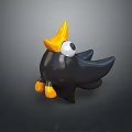Cartoon Bird Character With Black Body Yellow Beak Yellow Feet And Large Eyes