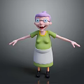 Cheerful Elderly Woman With Purple Hair Wearing Glasses Green Shirt And White Apron Arms Outstretched