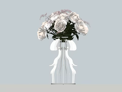 Elegant Banquet Hall Decor with White Roses in Ribbon Wrapped Vase 3d model