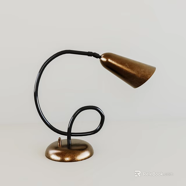 Unique Abstract Shaped Table Lamp With Black Curved Stand And Copper Shade 3d model