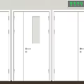 Three White Doors With Glass Windows And Green Electronic Display In Interior