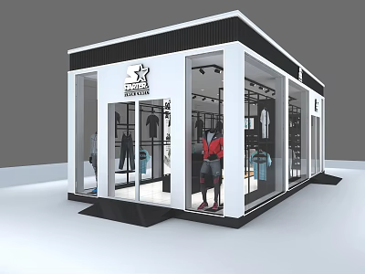 Modern Fashion Clothing Store With Glass Front Mannequins And Outfit Displays 3d model