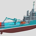 Turquoise And Brown Rescue Ship With Crane And Orange Lifebuoy On Deck