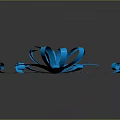 Blue Bow with Extended Blue Ribbons Curled Ends and Shiny Glossy Finish Against Dark Background