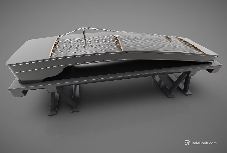 Modern Musical Instruments And Art Supplies Workstation With Metal Frame And Wooden Top 3d model 