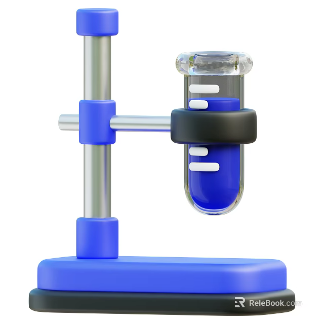 Industrial Laboratory Equipment With Glass Test Tube And Blue Liquid Stand 3d model 