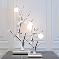 Decorative Chrome Tree Branch Design Table Lamp With Round Bulbs And Square Base 3d model