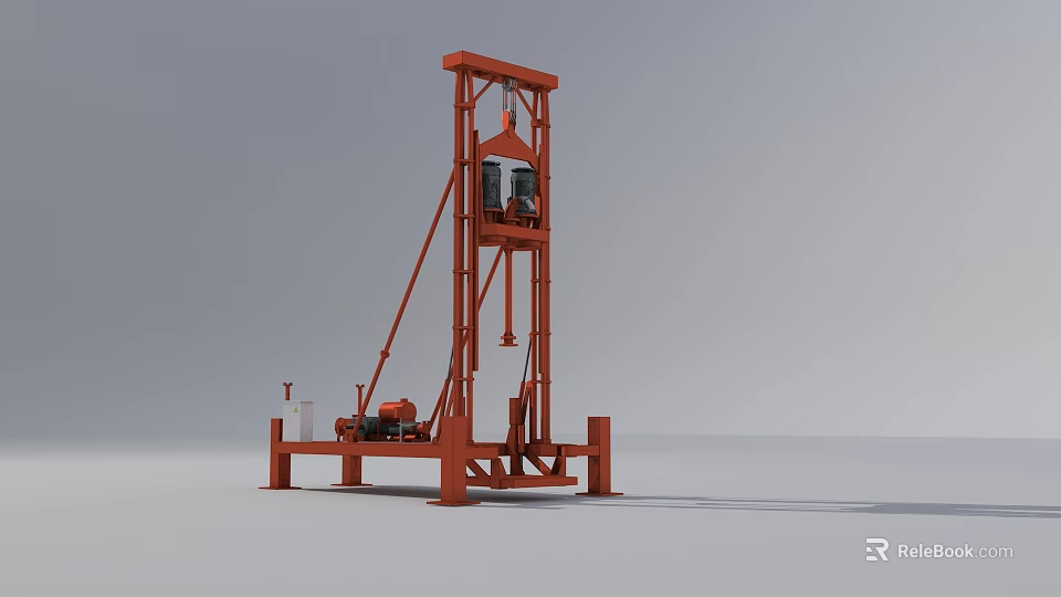Red Industrial Drilling Equipment With Tall Frame Structure And Control Panel 3d model 