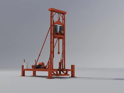 Red Industrial Drilling Equipment With Tall Frame Structure And Control Panel 3d model